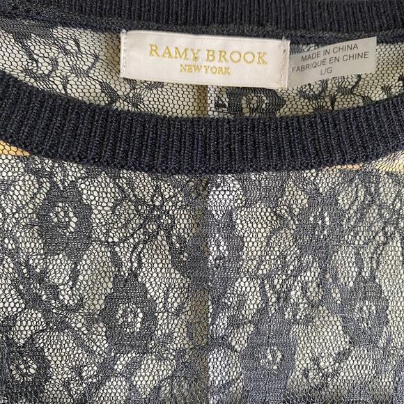 Ramy Brooke Lindsay Sweater Size L Black Lace Cashmere Blend Party Romantic - Picture 13 of 16